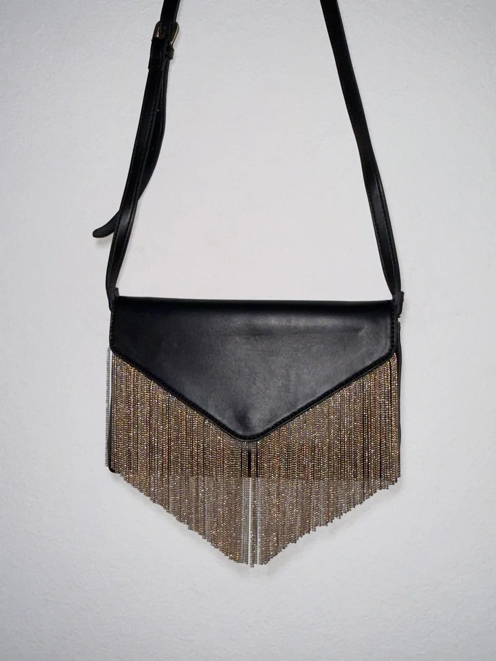 Express Black Gold Chain Fringe Crossbody Statement Bag | Brand New with Tags